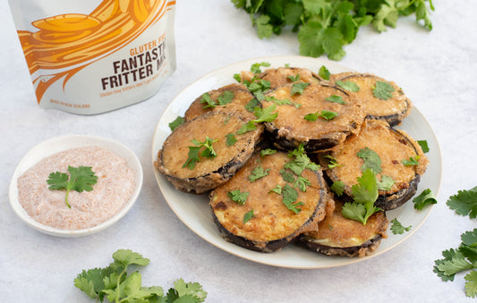 Spiced Aubergine Fritters with Coconut & Cinnamon Yoghurt